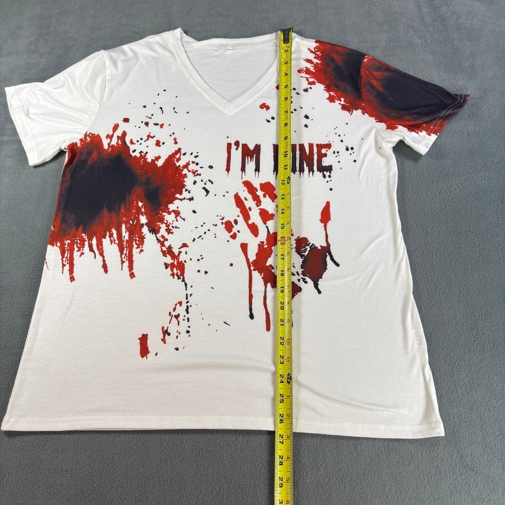 Im Fine Blood Splatter Graphic T-Shirt XL White V-Neck Halloween Horror Costume - Picture 7 of 12